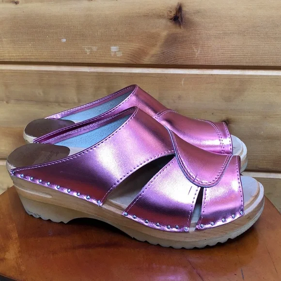 Troentorp of Sweden Mariah Metallic Hot Pink Clog Sandal Leather 8-8.5 38 - Picture 4 of 16